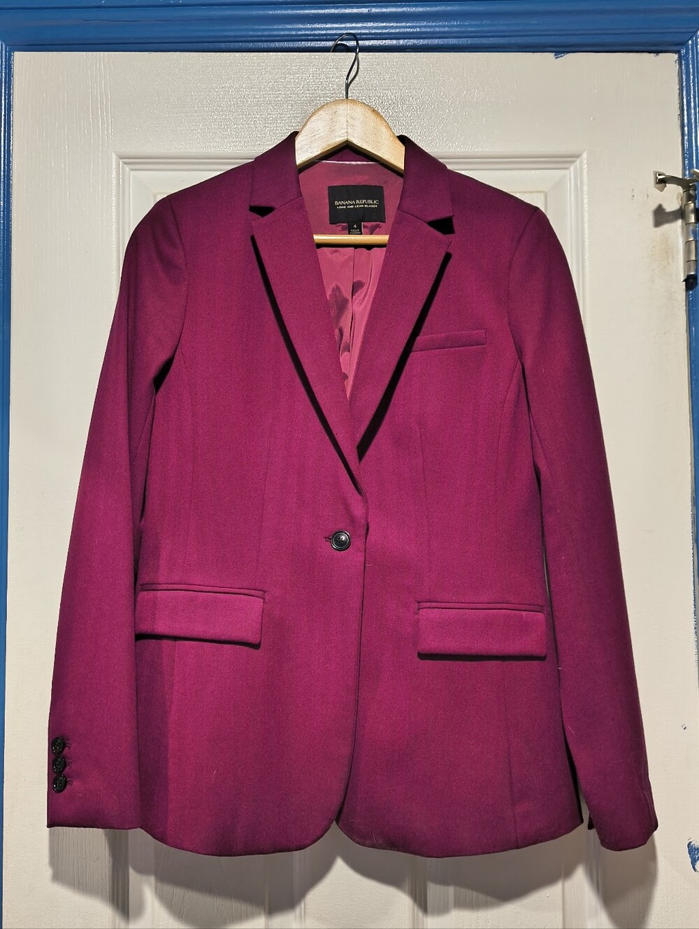 Banana Republic Long and Lean Single Button Blazer Magenta Berry Purple Size 4 - Picture 3 of 16